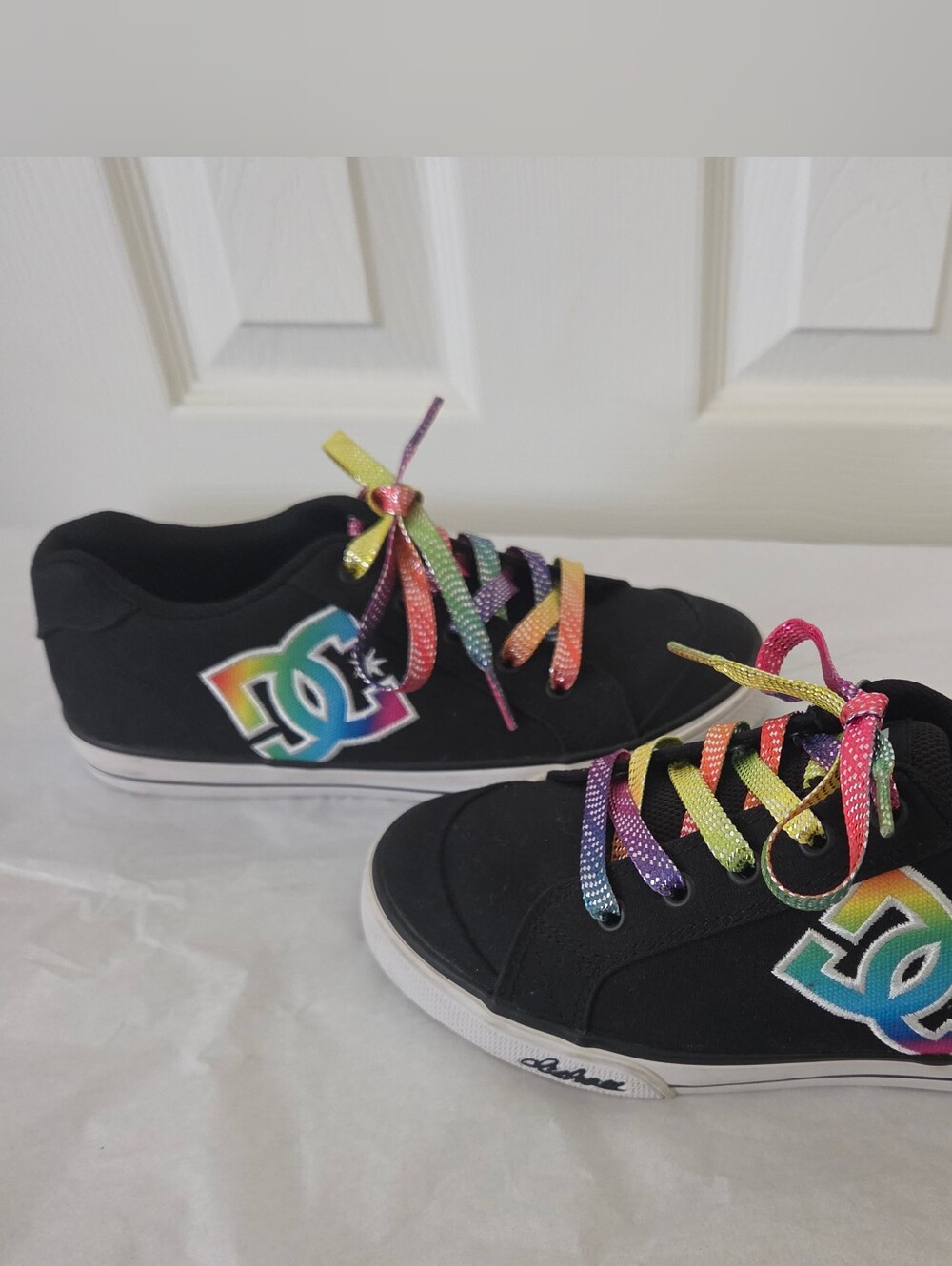DC Kids Black Sneakers with Rainbow Logo and Laces